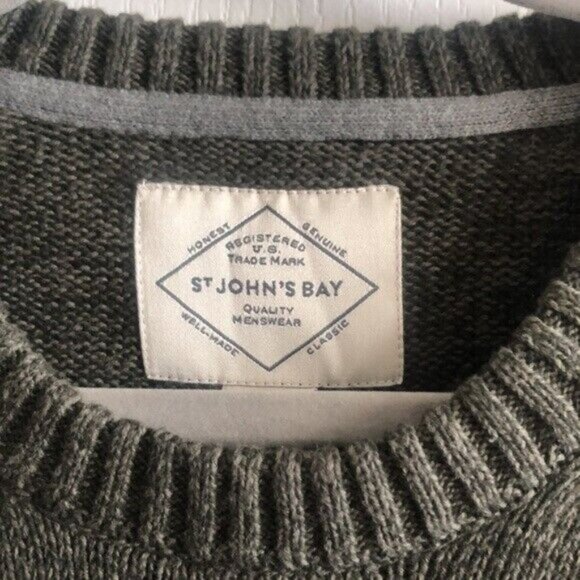 St. John's Bay Crew Neck Lg Sl Chunky Kn Sweater Olive Marl Green Sz.L NEW - Picture 5 of 8